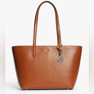 DKNY Bryant Leather Zippered Tote Handbag in Caramel-NWT